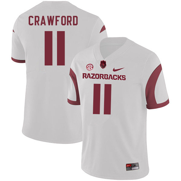 Men #11 Jaquayln Crawford Arkansas Razorbacks College Football Jerseys Sale-White - Click Image to Close